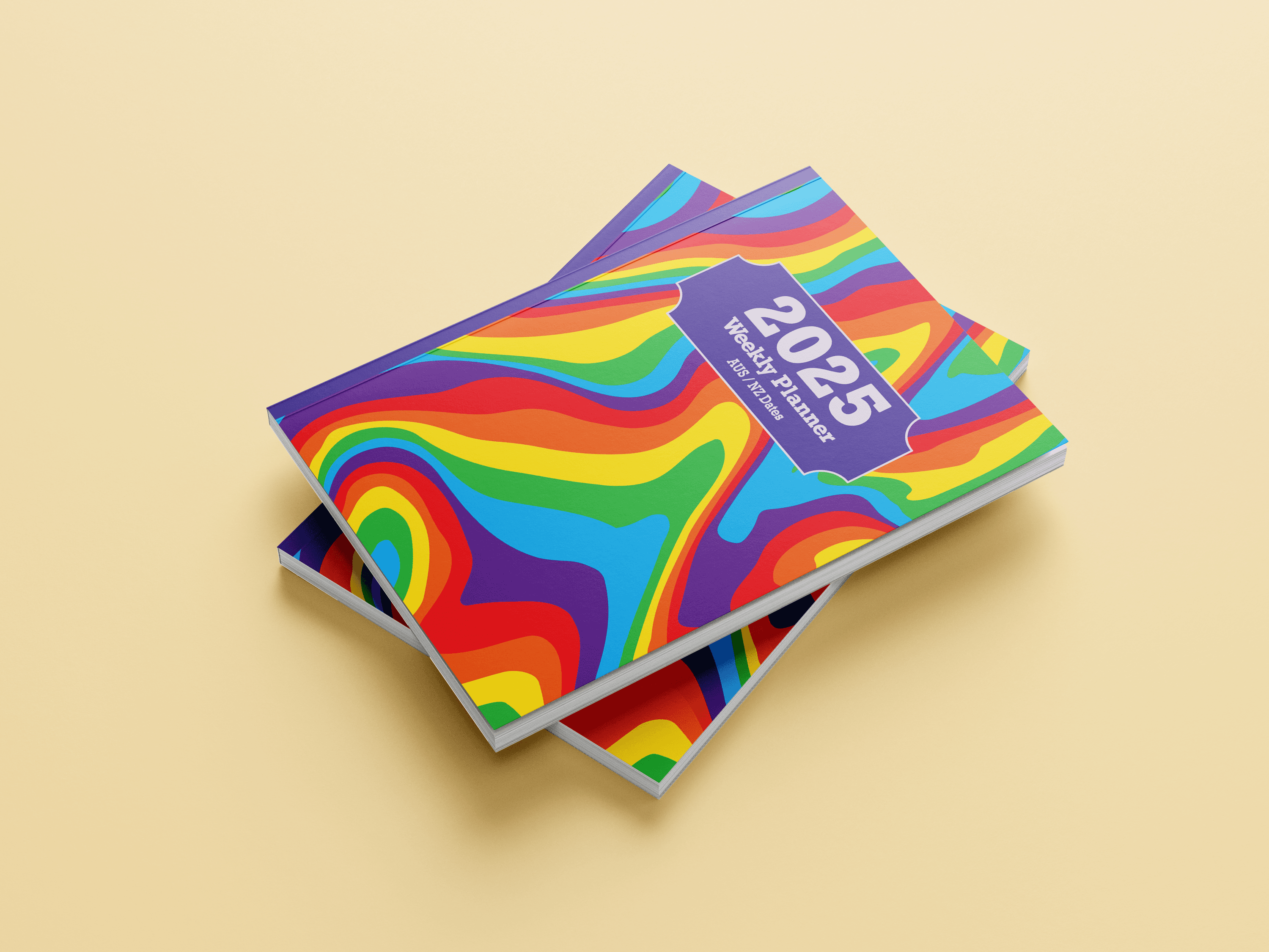 A mockup of a stack of diaries from Alyssa Beaulerc's 2025 diaries.