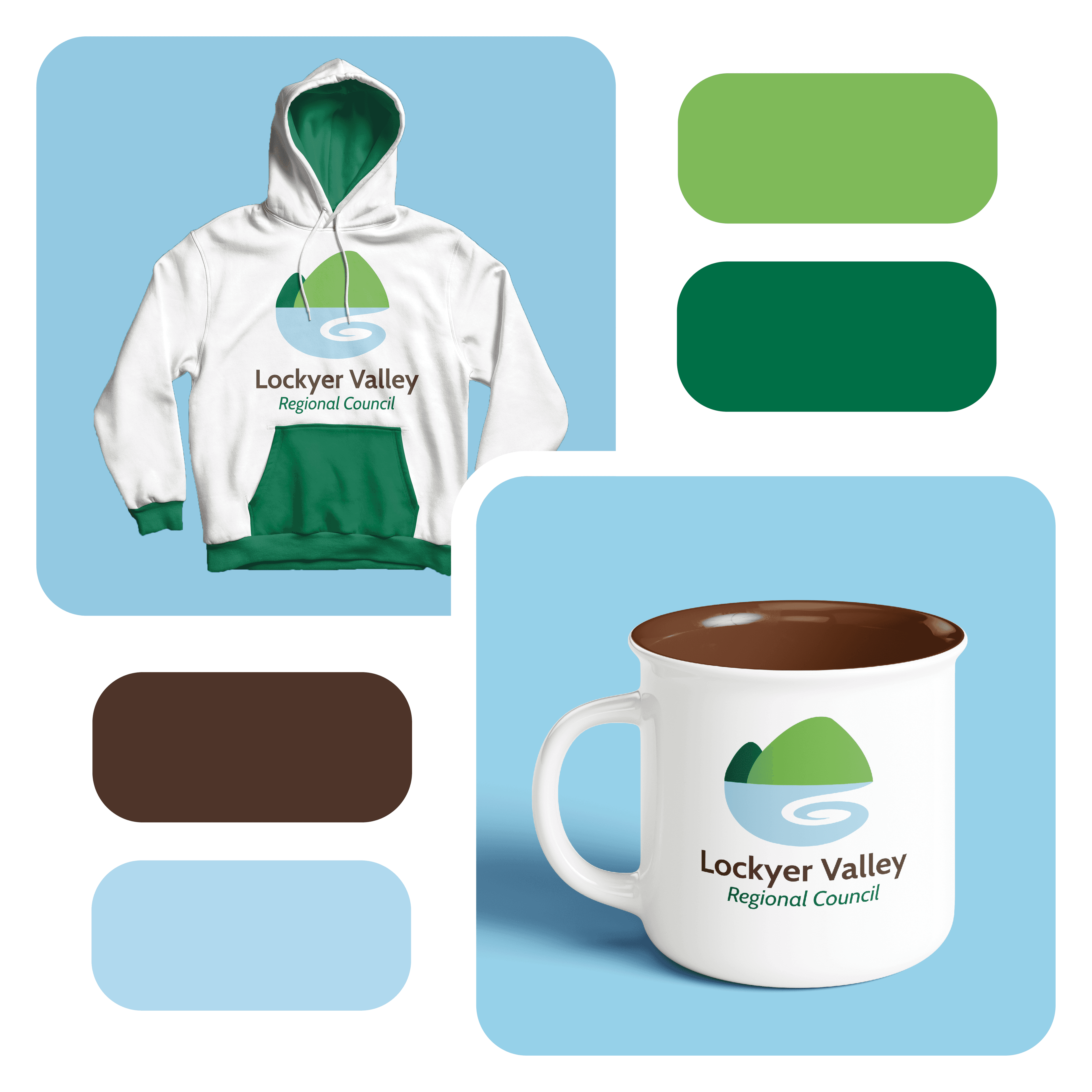 Colour palette and styling for Alyssa Beaulerc's Lockyer Valley Regional Council brand redesign.