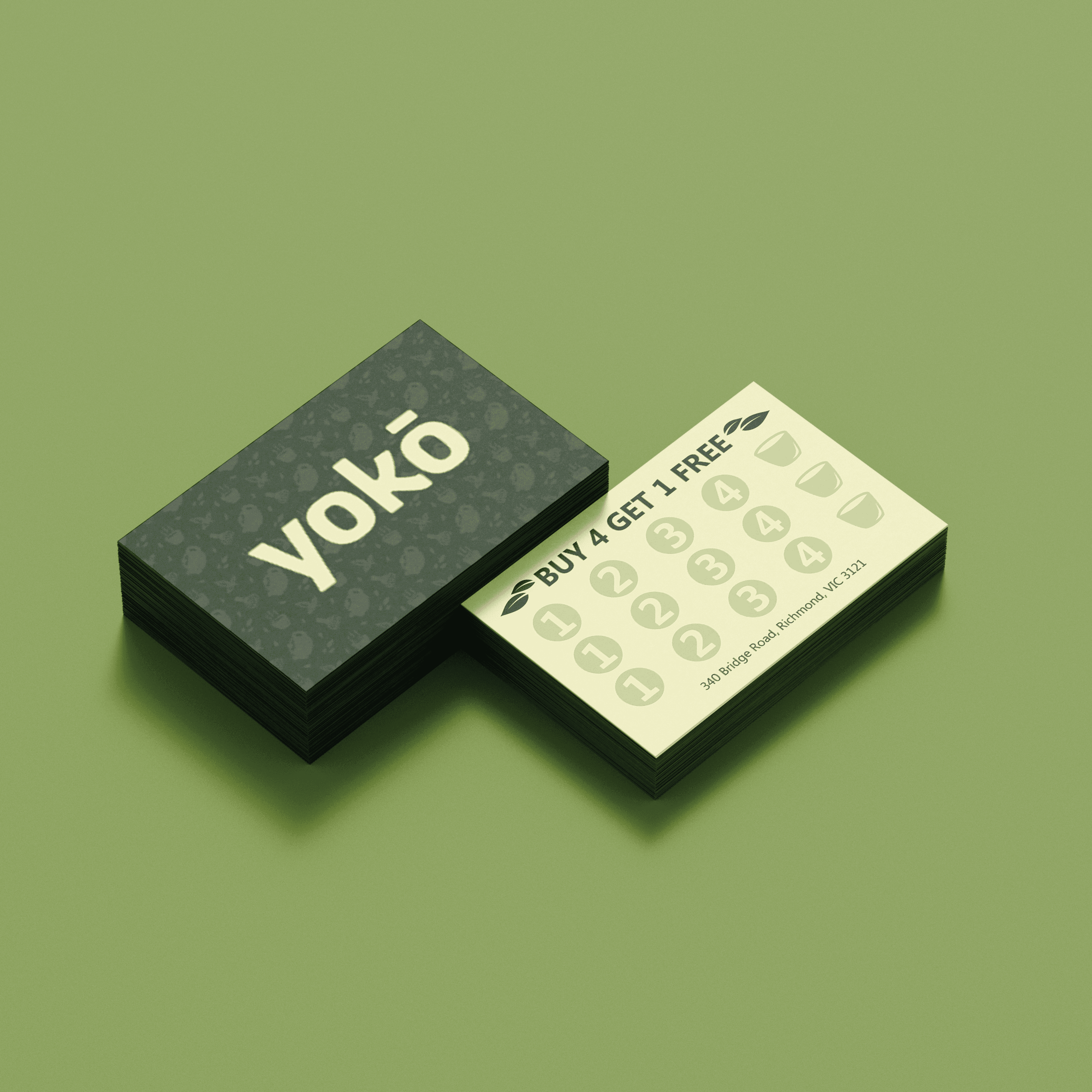 Loyalty cards from Alyssa Beauclerc's Yoko brand design.