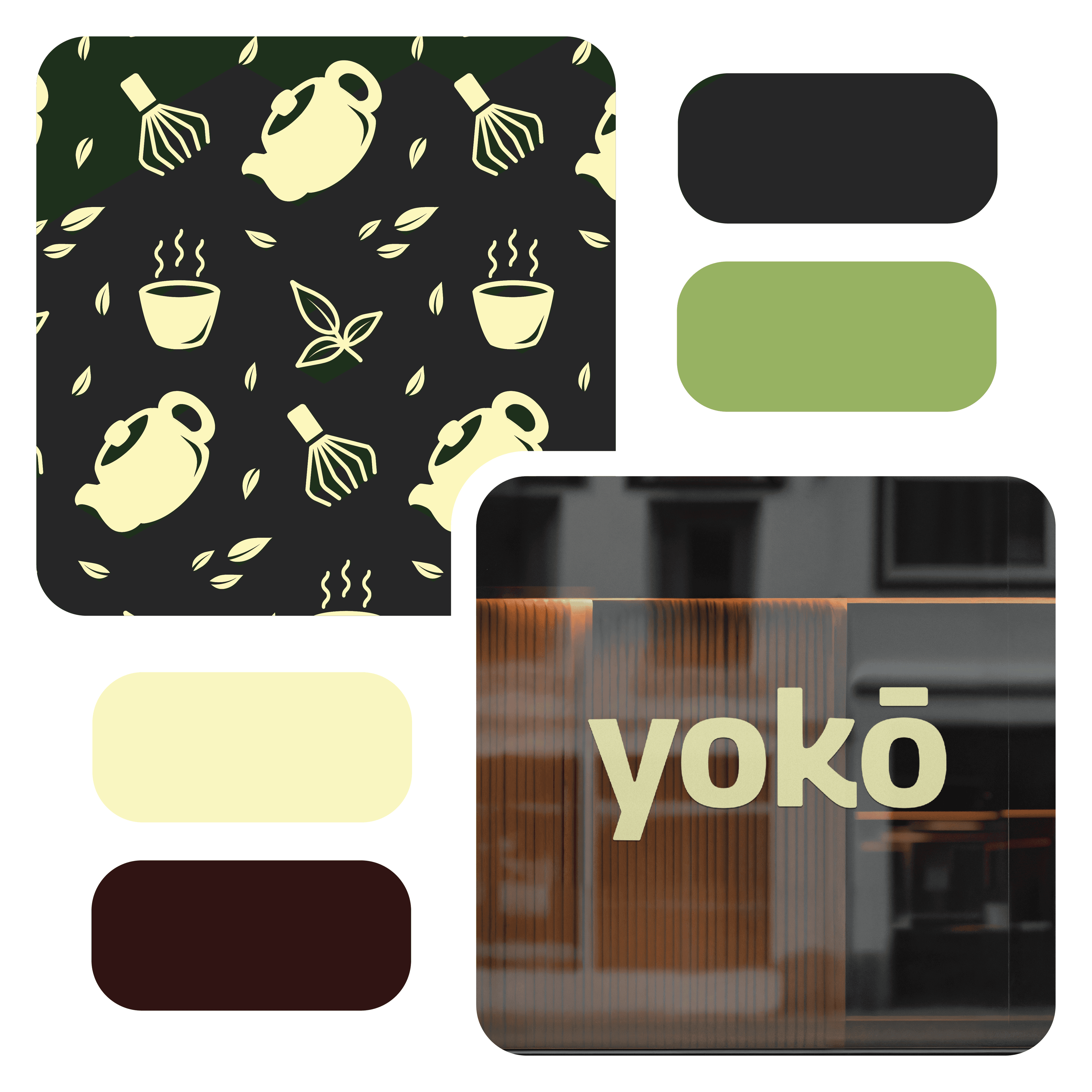 Colour palette and styling for Alyssa Beaulerc's Yoko green tea brand.